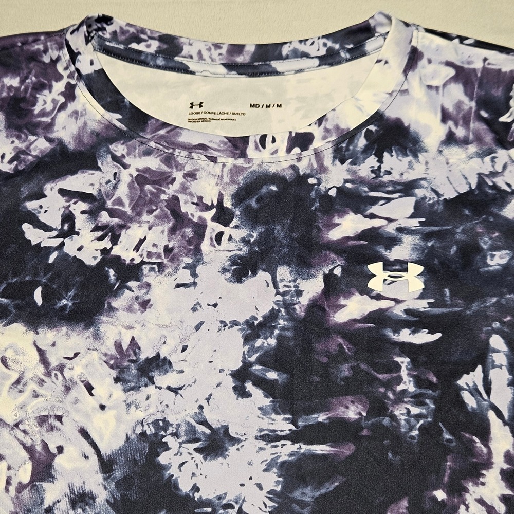 Under Armour Tie Dye Long Sleeve Shirt Womens Medium Purple White 1366963 Active